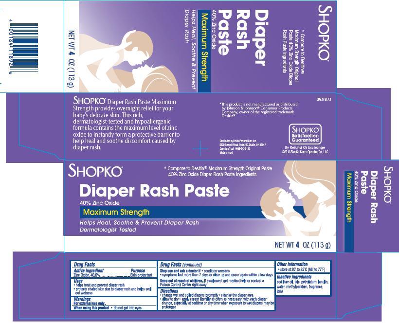 SHOPKO Diaper Rash Paste Label