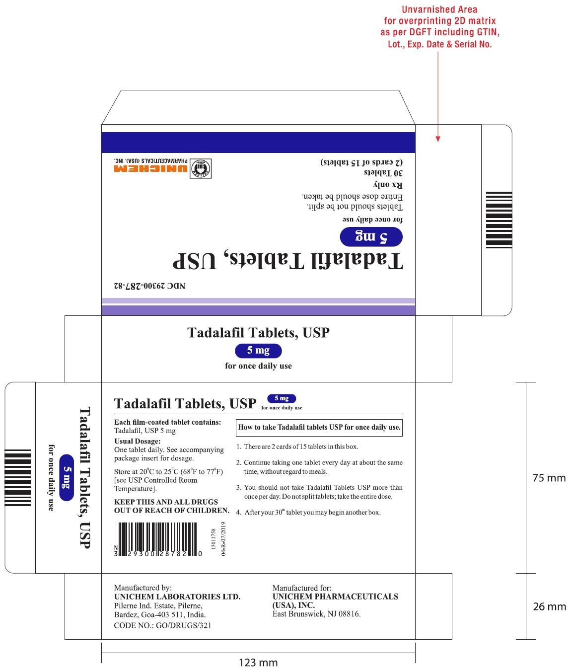 Tadalafil Tablets USP 5 mg - Carton