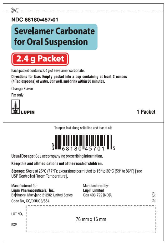 SEVELAMER CARBONATE FOR ORAL SUSPENSION
2.4 g Packet
Rx only
Container Pack
NDC: 68180-457-01
1 Packet