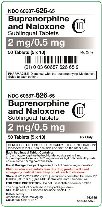 2mg/0.5mg Buprenorphine and Naloxone Sublingual Tablets Carton
