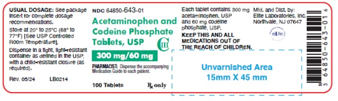 Acetaminophen and Codeine 300mg/60mg Tablet label