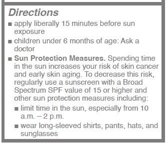 30mL Sunscreen Label Drug Facts Directions Section