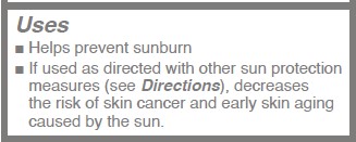 30mL Sunscreen Label Drug Facts Uses Section