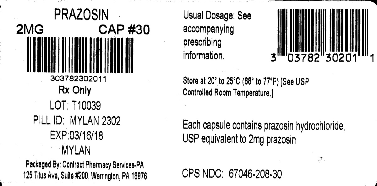 Prazosin Hydrochloride Capsules 2 mg Bottle Label