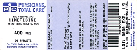Cimetidine Tablets 400mg package label