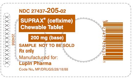 SUPRAX CEFIXIME CHEWABLE TABLETS
200 mg
Rx only
							NDC 27437-205-02: Single Dose Package (Blister of 1 Tablet)