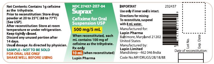 SUPRAX CEFIXIME FOR ORAL SUSPENSION USP
500 mg/5 mL
Rx only
							NDC 27437-207-04: Bottle of 10 mL [Physician Sample Pack]