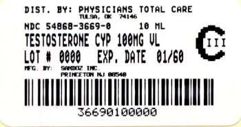 Testosterone Cypionate 100 mg/mL 10 mL Label