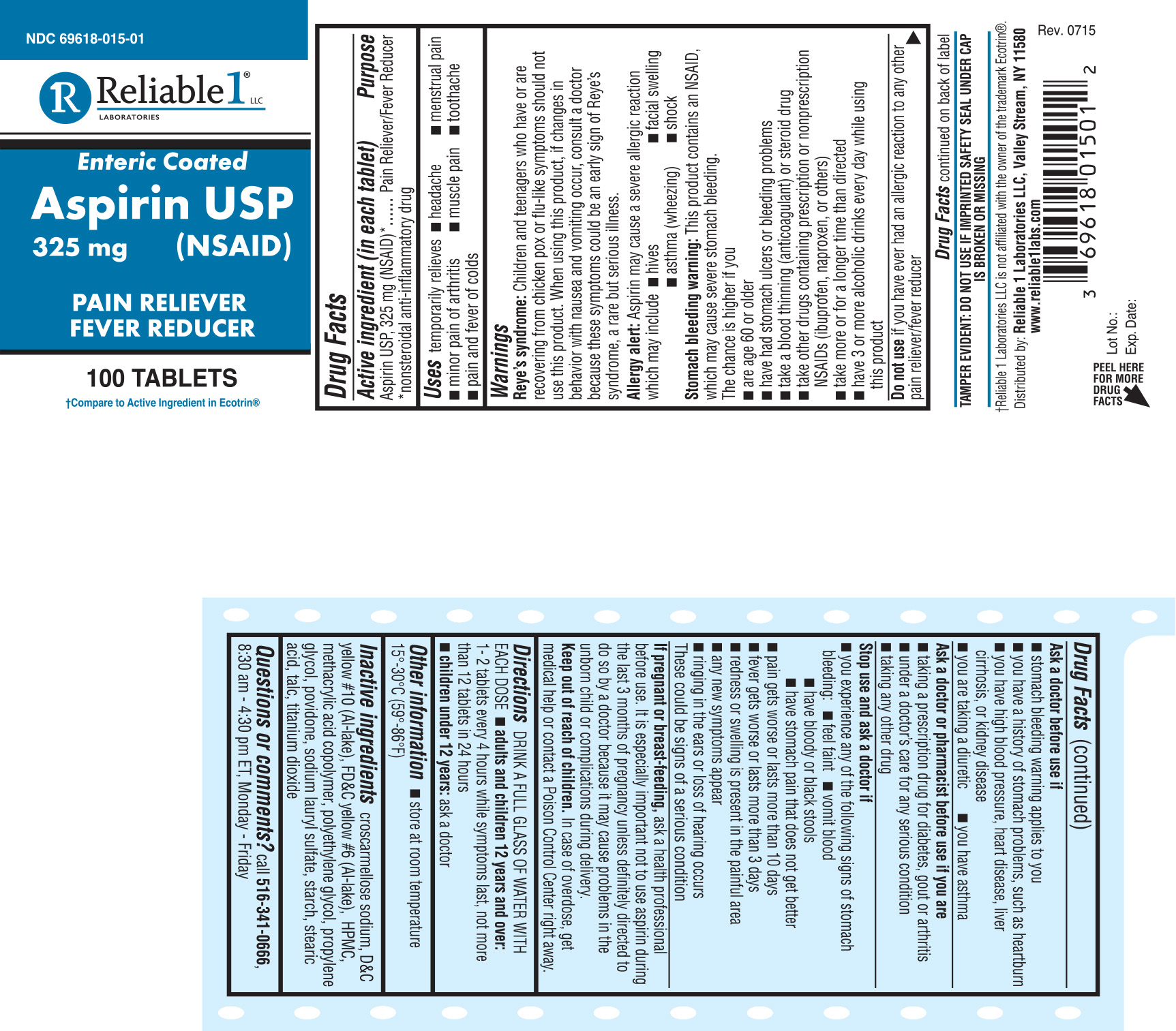 Aspirin 325 mg EC Tablets 100 count