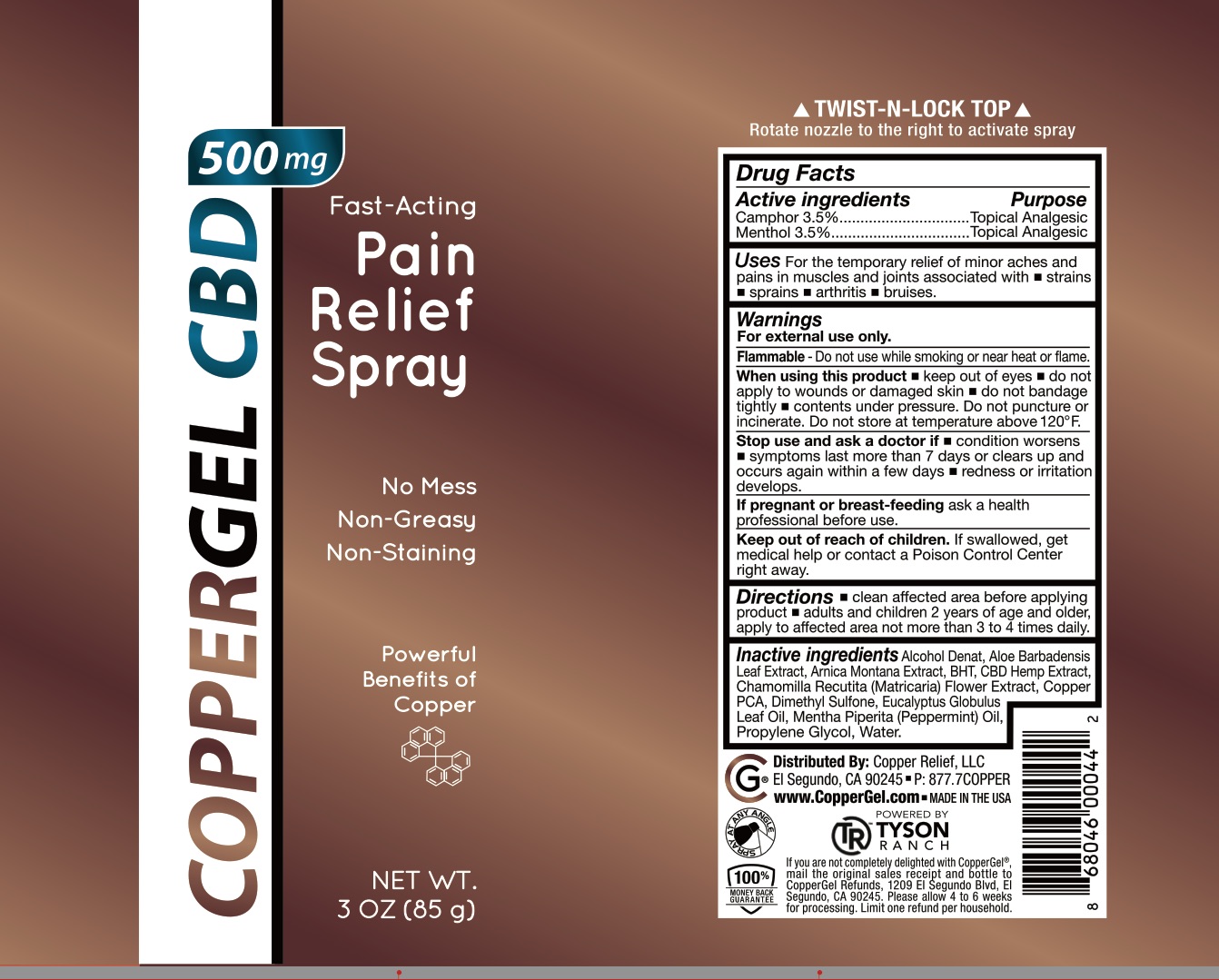 Cbd Pain Relief Coppergel | Camphor 3.5%, Menthol 3.5% Spray Breastfeeding
