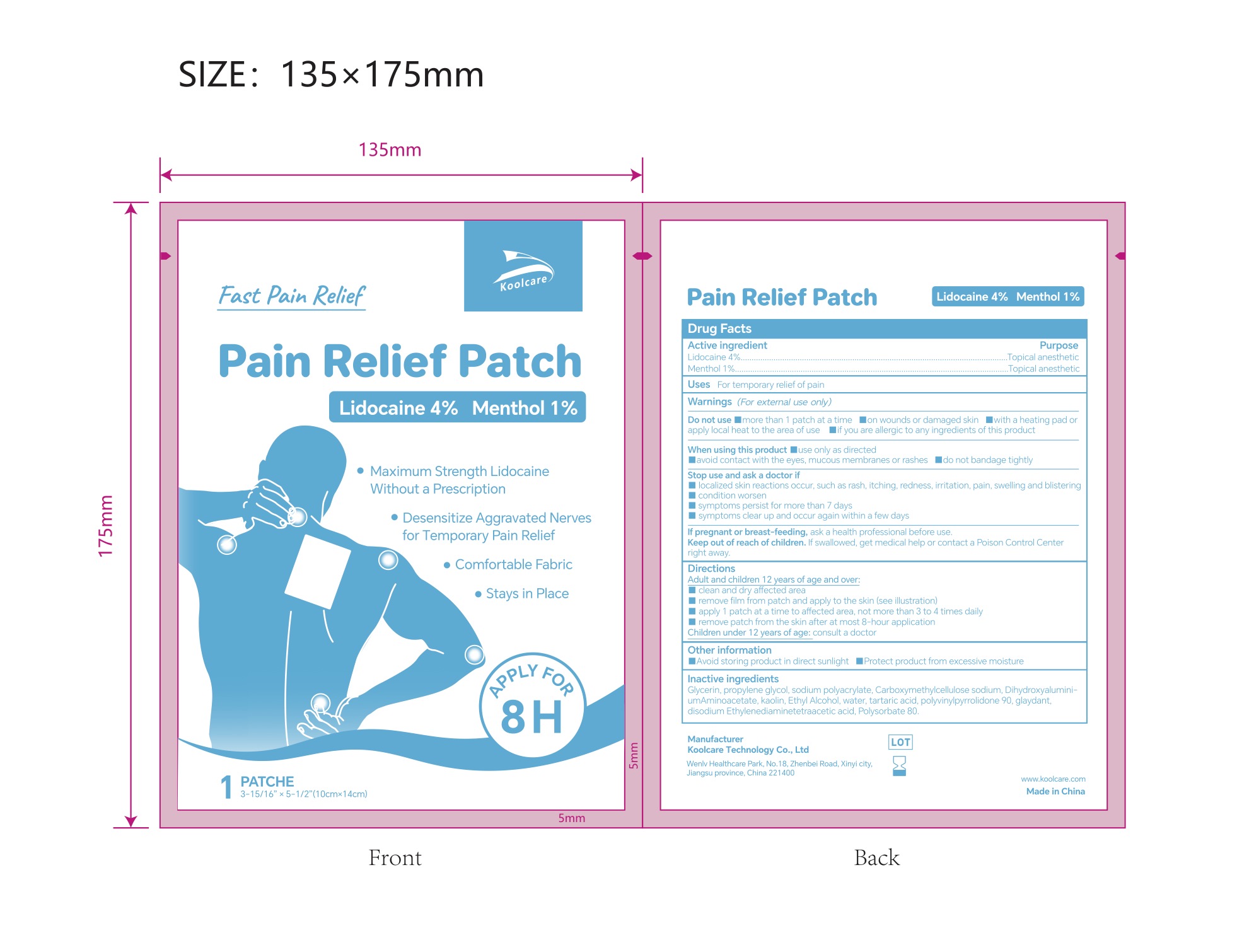 4% Lidocaine plus 1% Menthol Pain Relief Patch NDC: 84205-003-00