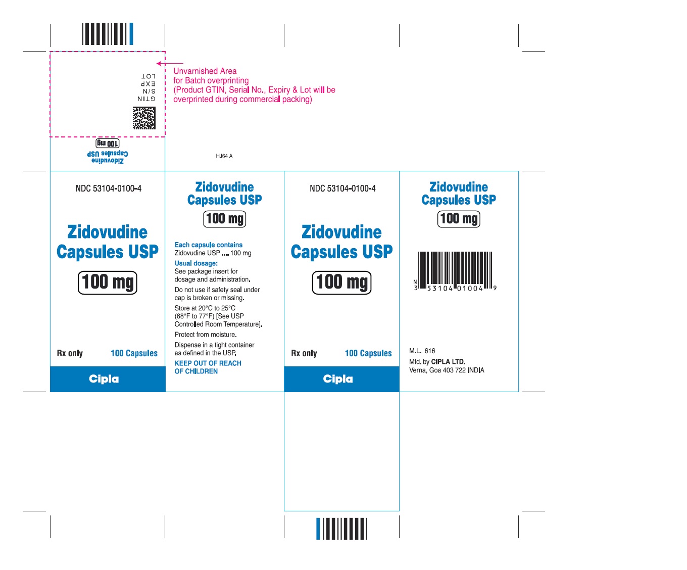 zidovudine capsules USP 100 mg - 100s count bottle label