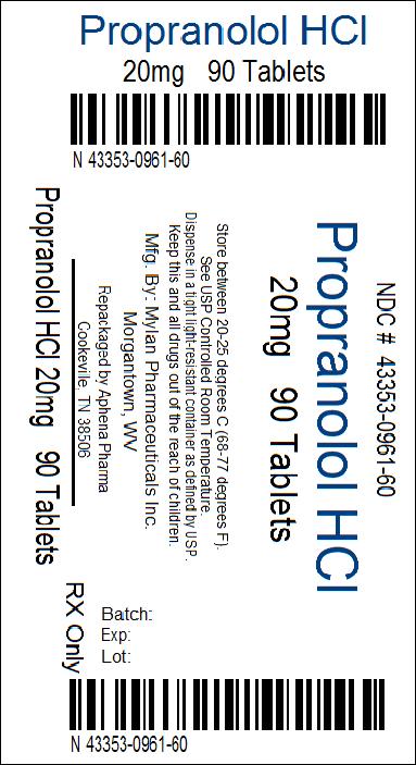 Propranolol Hydrochloride Tablets, USP 20 mg Bottle Label