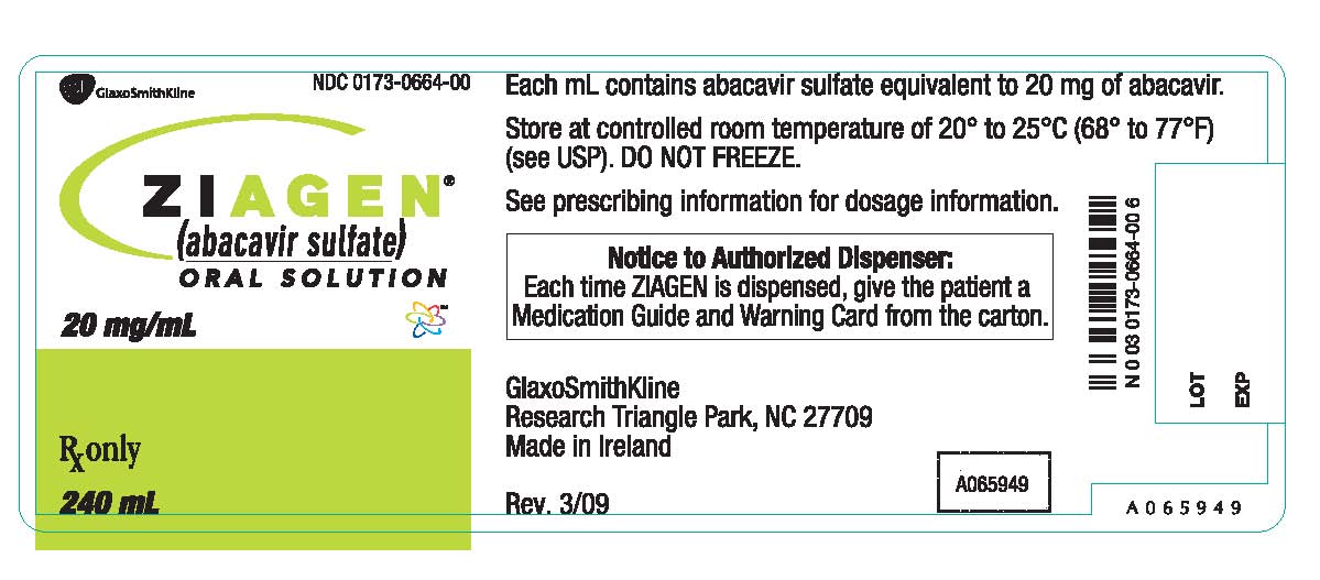 Ziagen Oral solution 20mg/mL 240 mL label