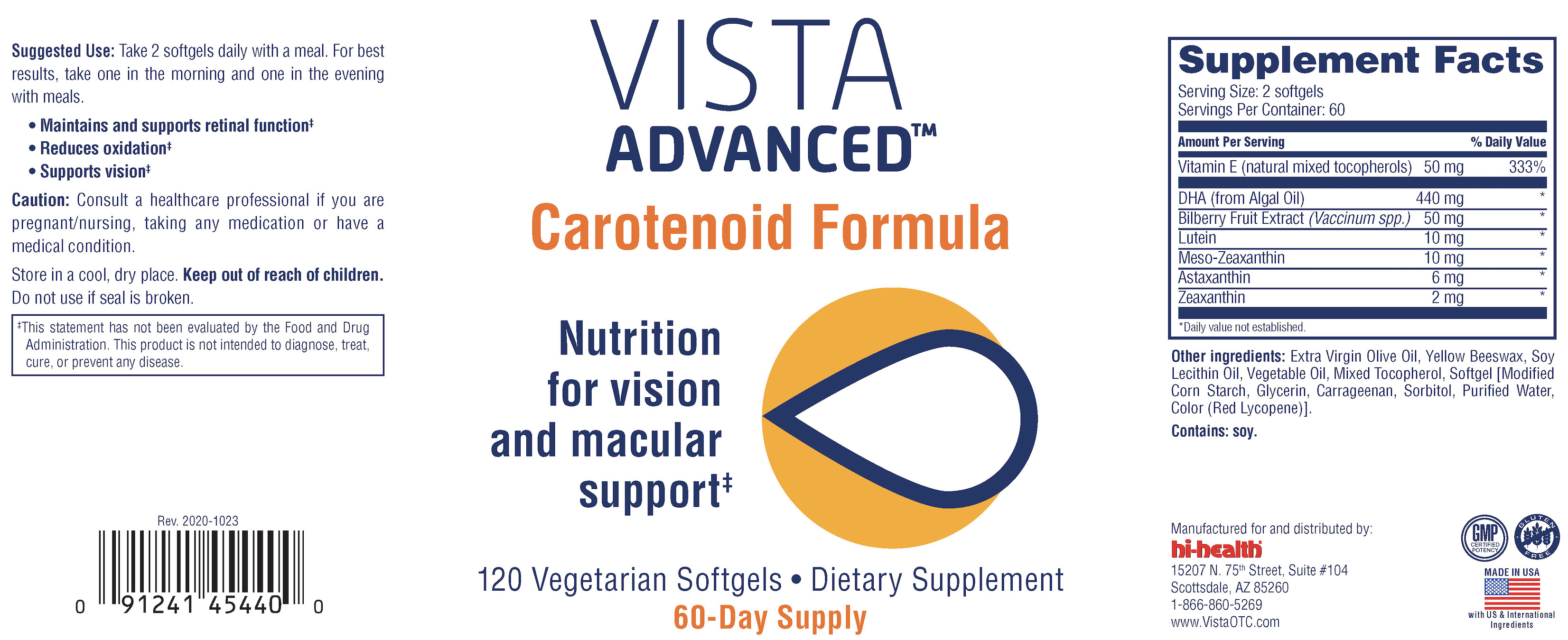 Bottle Label for Vista Advanced Carotenoid Formula 120sgel