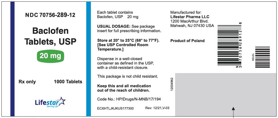 Baclofen Tablets USP 20 mg 1000s Label