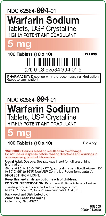 5 mg Warfarin Sodium Tablets Carton