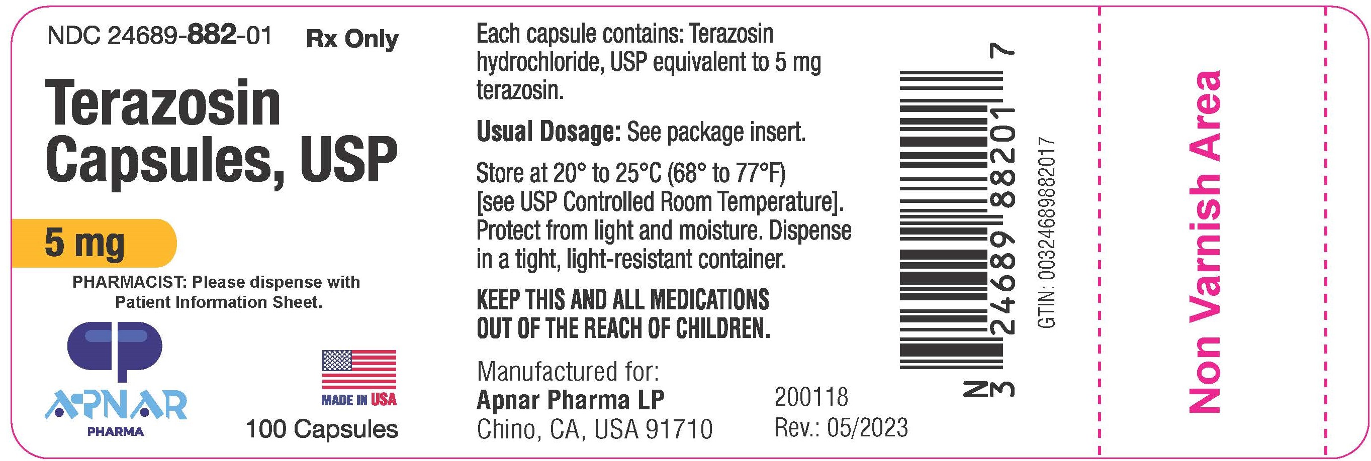 Terazosin Capsules 5 mg 100 count