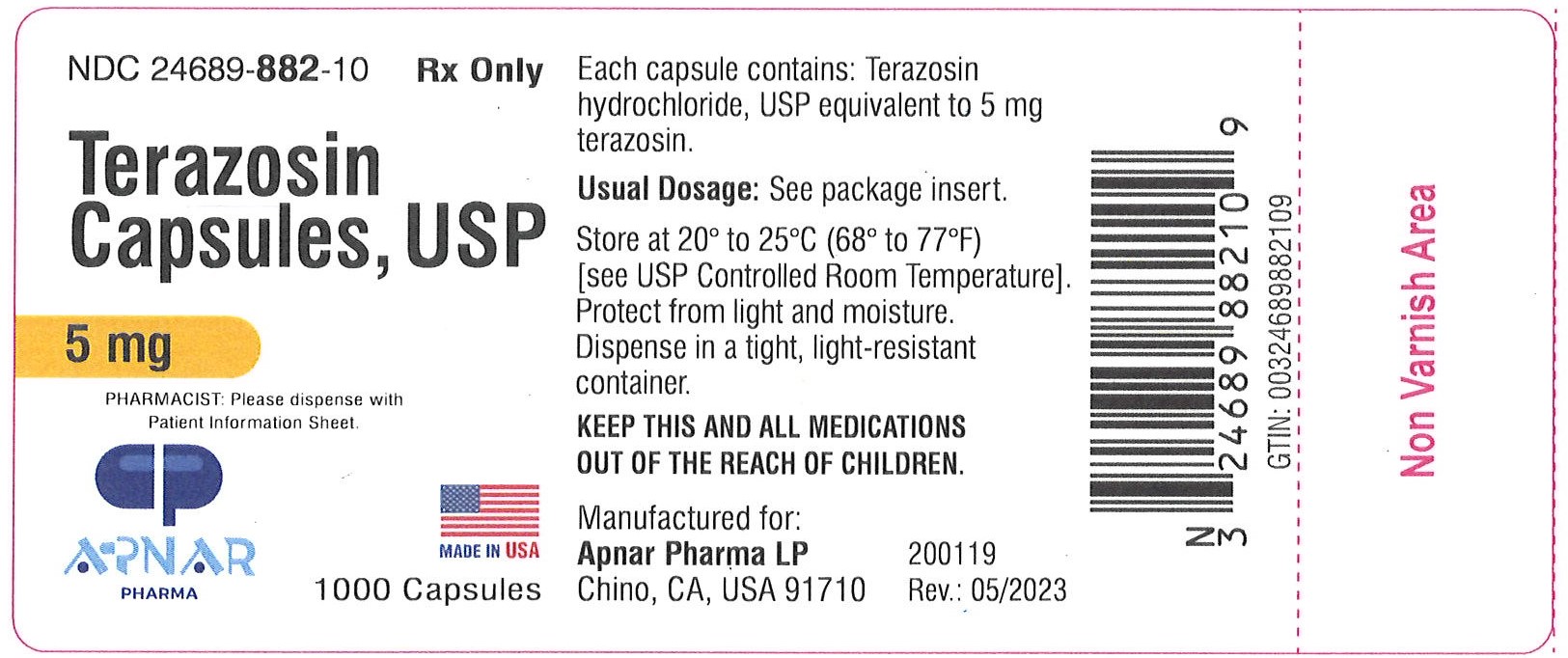 Terazosin Capsules 5 mg 1000 count