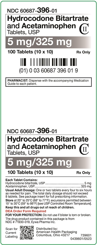 5 mg/325 mg Hydrocodone Bitartrate and Acetaminophen Tablets Carton - 100 UD