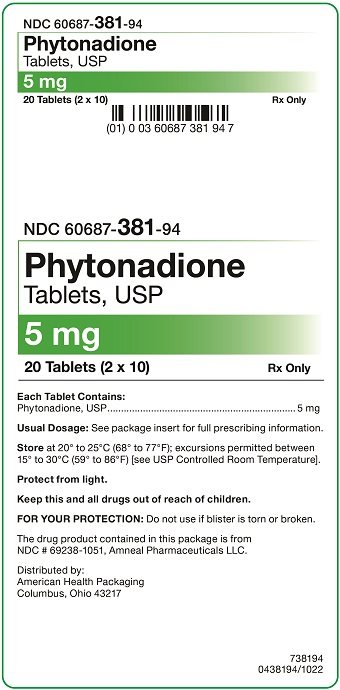 5 mg Phytonadione Tablets Carton