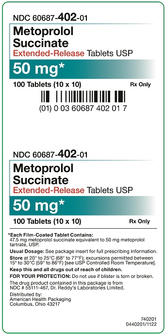 50 mg Metoprolol Succinate Extended-Release Tablets Carton - 100 UD