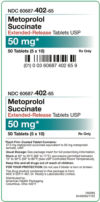 50 mg Metoprolol Succinate Extended-Release Tablets Carton - 50 UD