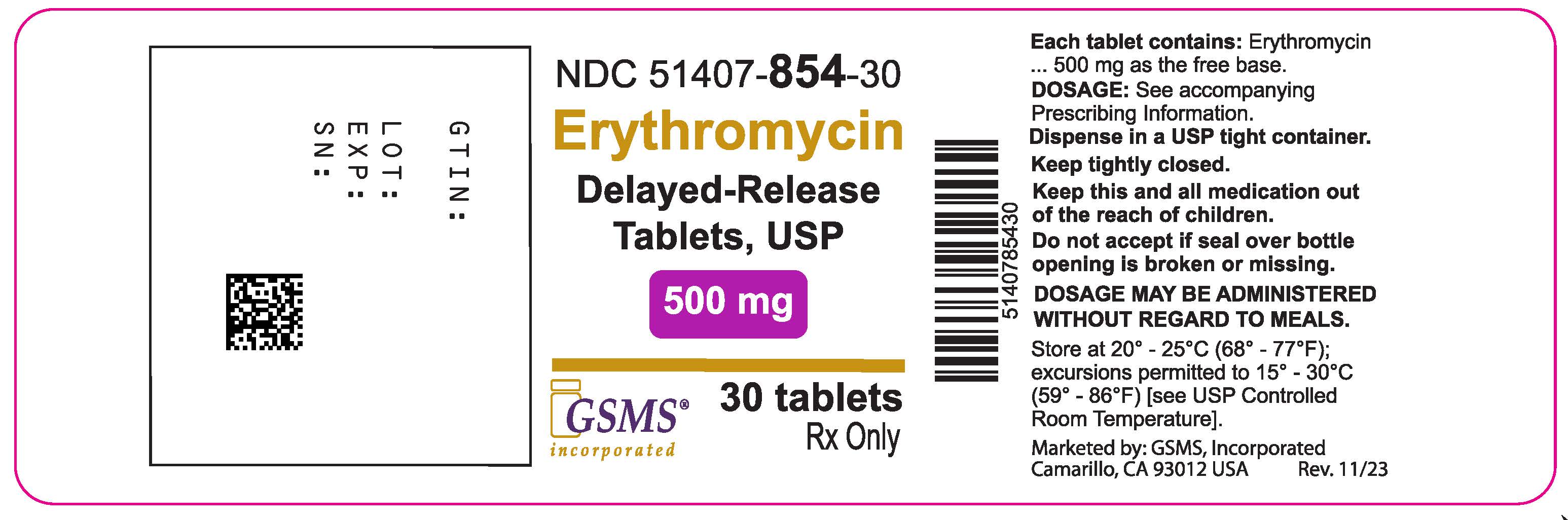 51407-854-30OL - Erythromycin DR Tablets - Rev. 1123.jpg