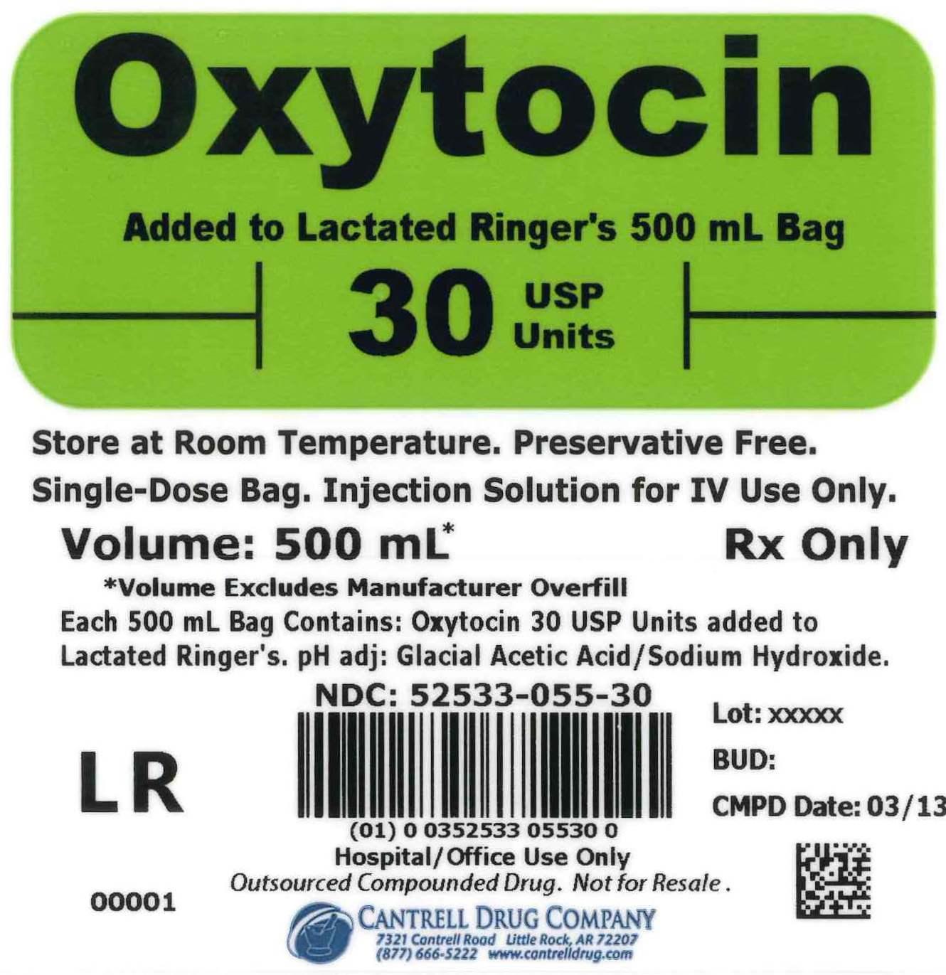 Oxytocin 30 USP Units Added to Lactated Ringer's 500 mL Bag