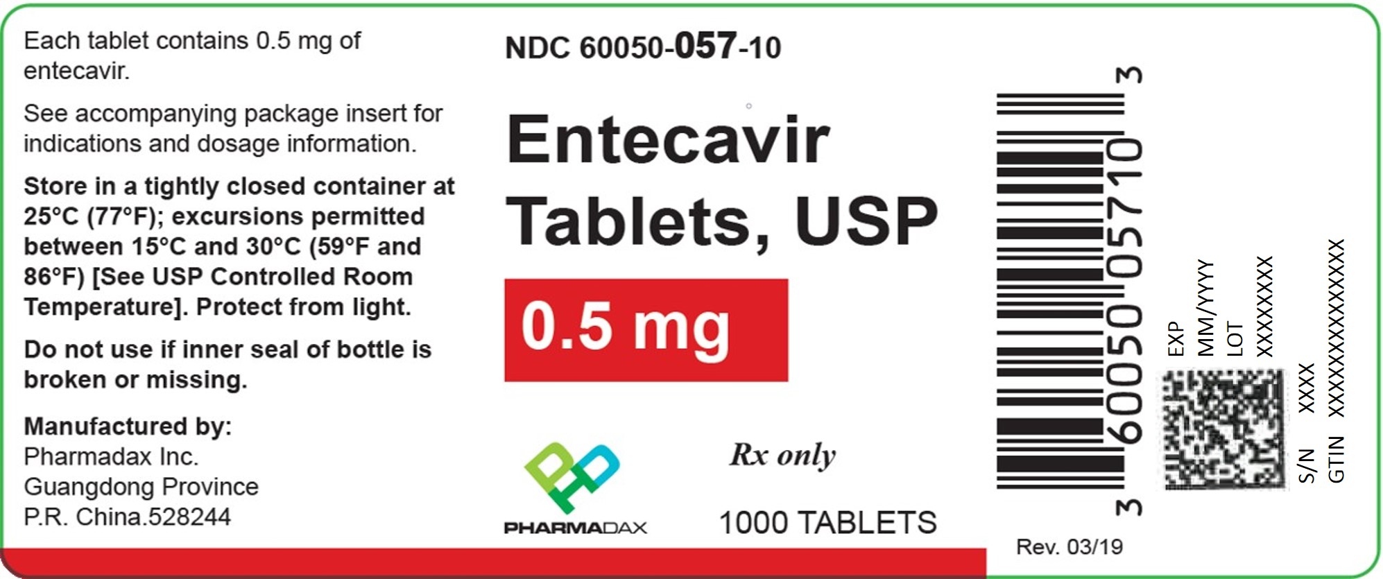 bottle label 0.5 mg 1000 tablets