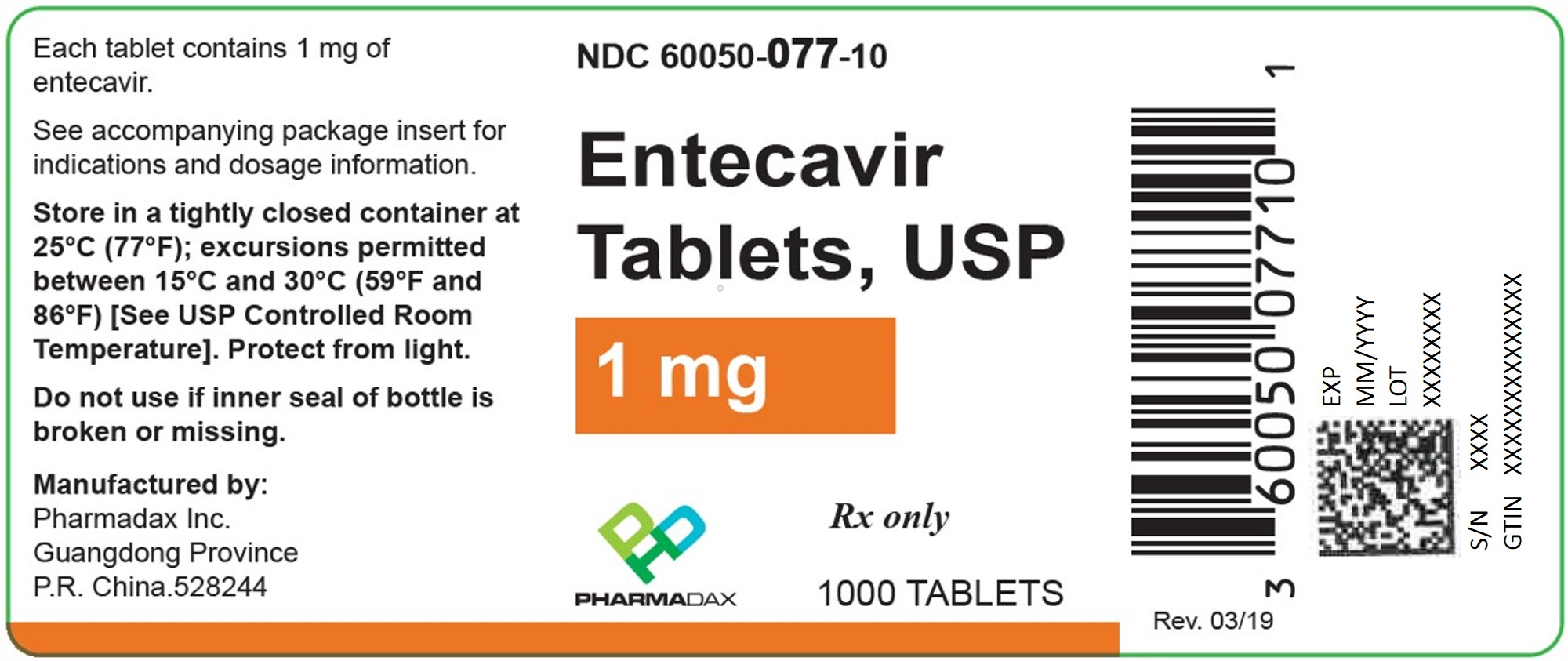 bottle label 1 mg 1000 tablets