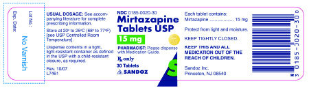 Mirtazapine 15 mg x 30 Tablets - Label