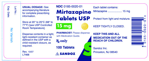 Mirtazapine 15 mg x 100 Tablets - Label