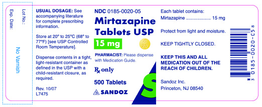 Mirtazapine 15 mg x 500 Tablets - Label