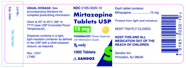 Mirtazapine 15 mg x 1000 Tablets - Label