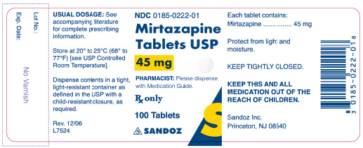 Mirtazapine 45 mg x 100 Tablets - Label