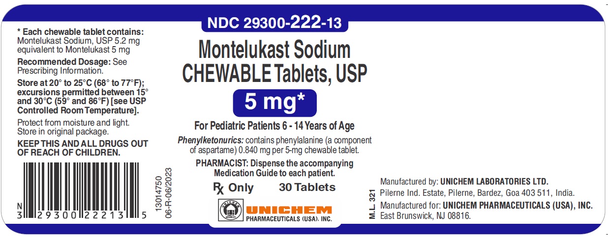 Montelukast Sodium Chewable Tablets USP, 5 mg-30T