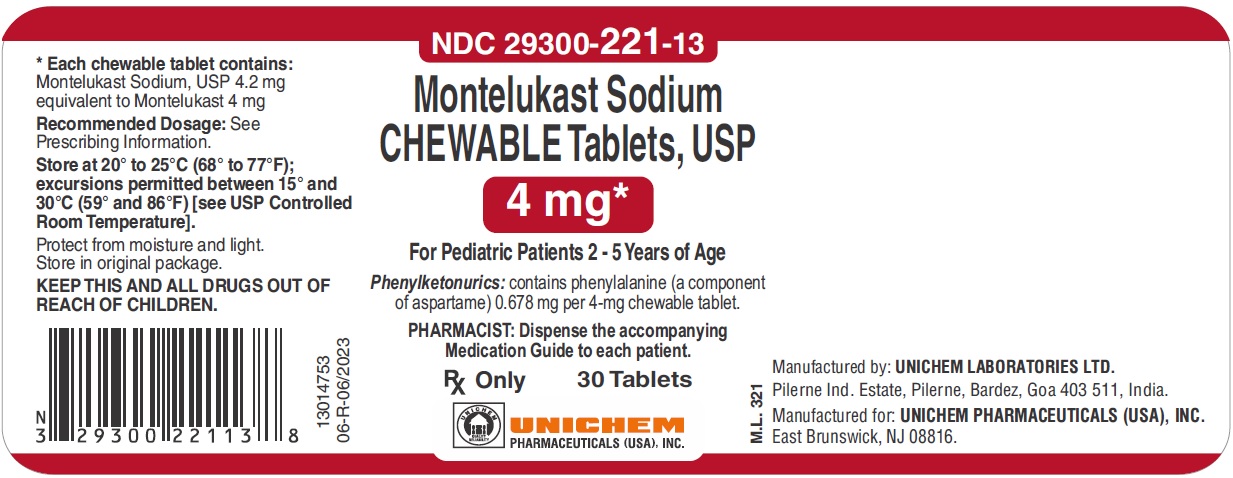 Montelukast Sodium Chewable Tablets USP, 4 mg-30T