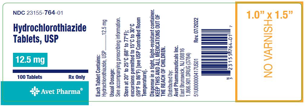 Hydrochlorothiazide Tablets, USP 12.5 mg 100 tabs
NDC 23155-764-01