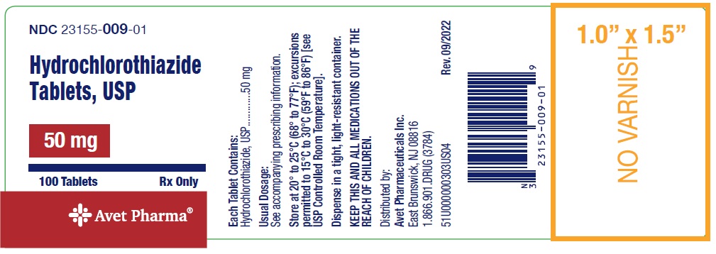 Hydrochlorothiazide Tablets, USP 50 mg 100 tabs
NDC 23155-009-01