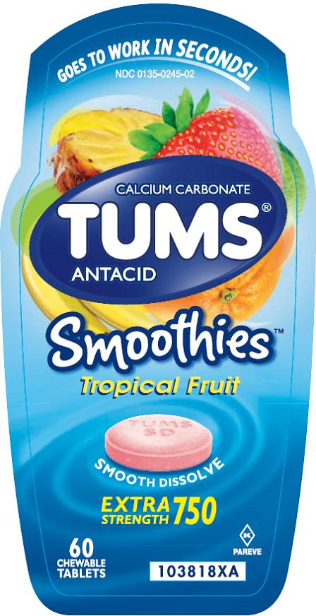 Tums Smoothies Tropical Fruit 60 count front label