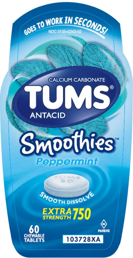 Tums Smoothies Peppermint 60 count front label