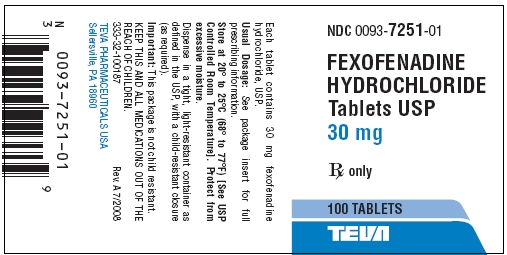 Image of Fexofenadine HCL 30 mg - 100 Tablets Label