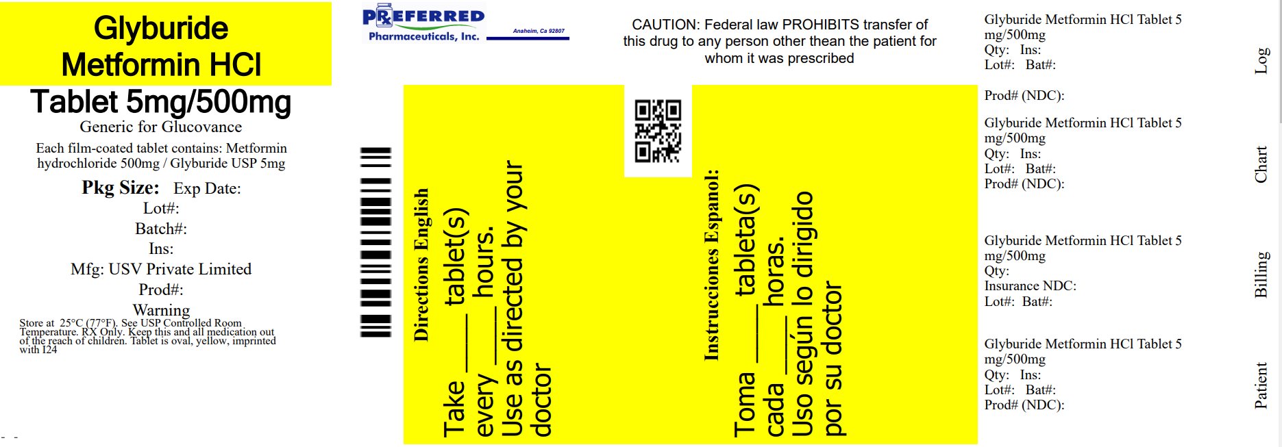 Glyburide Metformin HCl Tablet 5mg500mg 