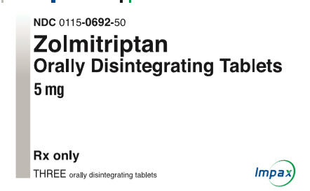 Zolmitriptan Orally Disintegrating Tablets 5 mg Carton - Three orally disintegrating tablets