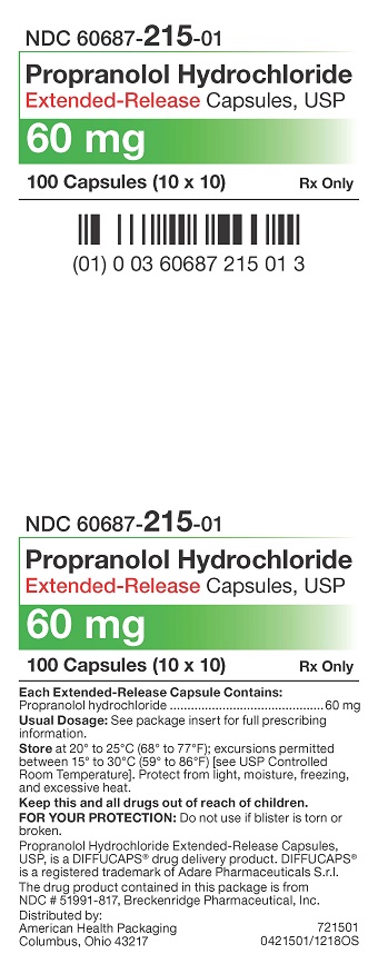 60 mg Propranolol Hydrochloride ER Capsules Carton