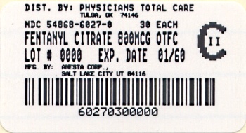 image of 800 mcg package label