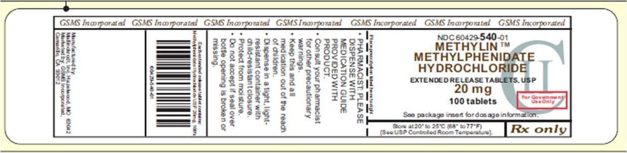 GSMS Label Graphic Methylphenidate ER 20 mg