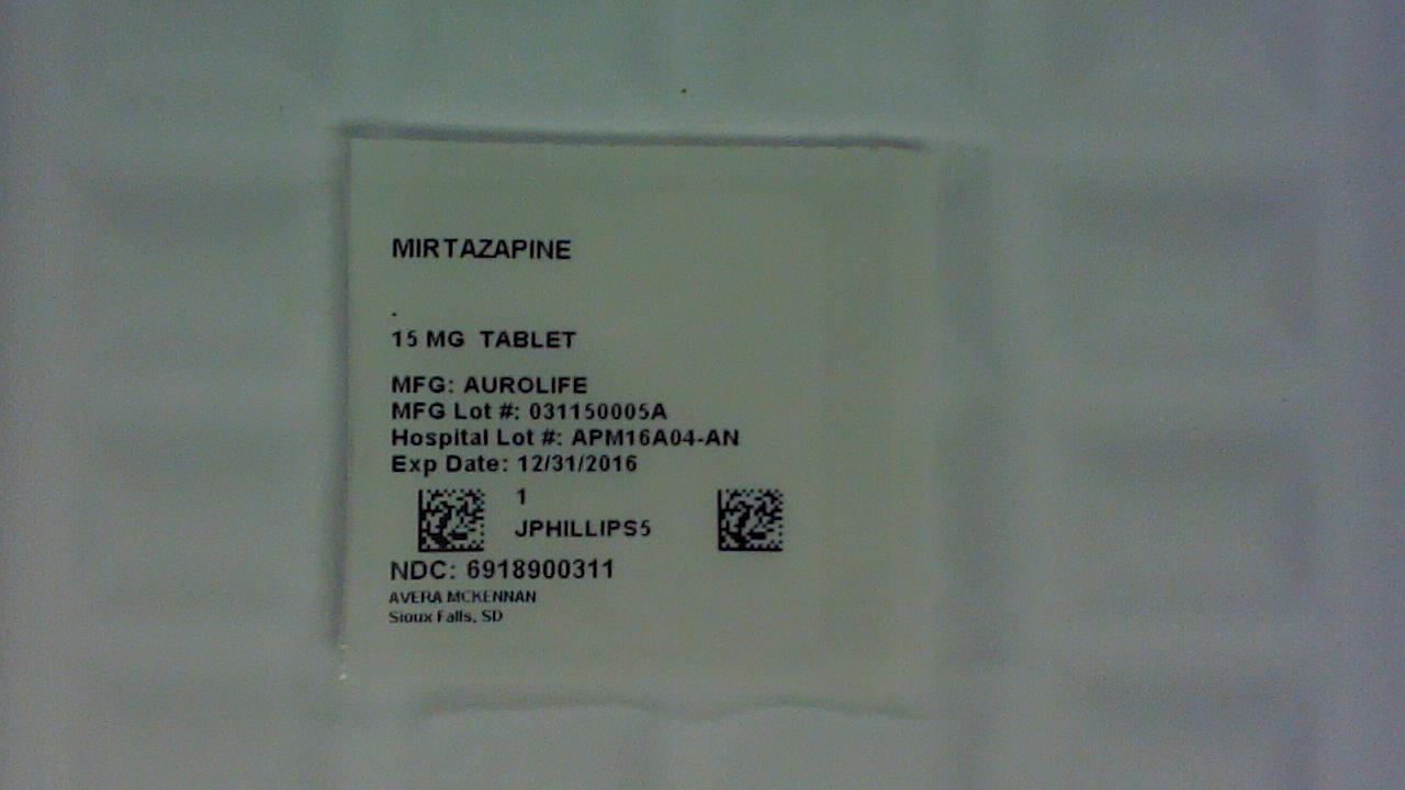 Mirtazapine 15 mg tablet label