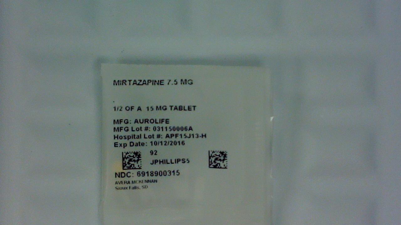 Mirtazapine 7.5 mg 1/2 tablet label